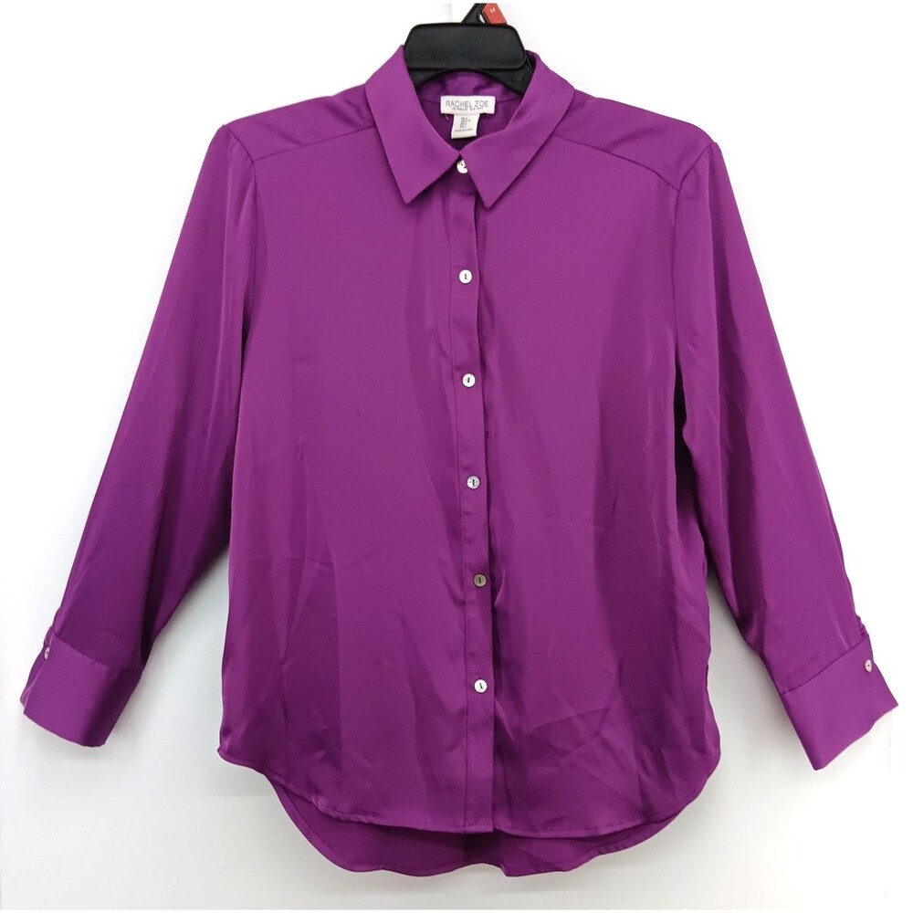 Rachel Zoe Dress Shirt Womens Large Purple Long Sleeve Collared Button Up Top